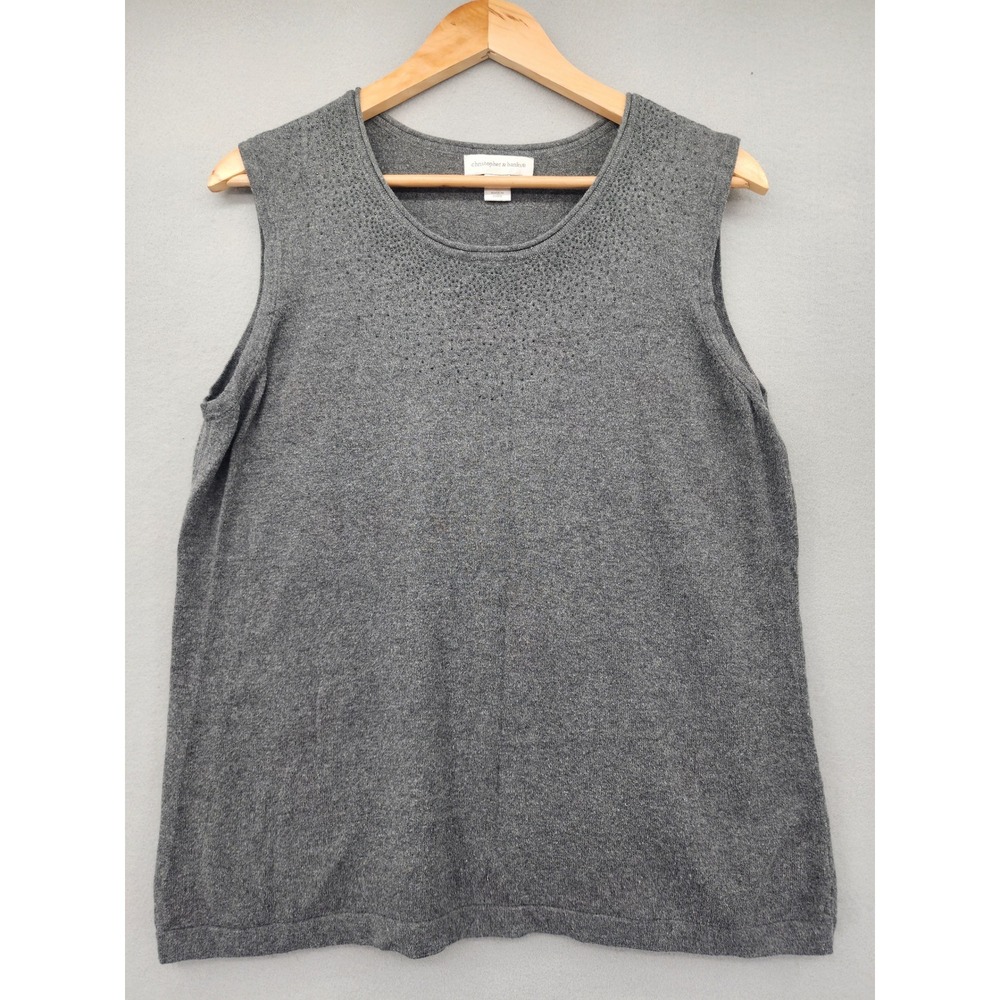 Christopher & Banks Gray Beaded Knit Sweater Shell Sleeveless Top XL Soft Basic